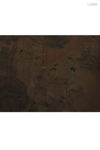 HANGING SCROLL PAINTING OF BEAUTIES PLAYING CHESS