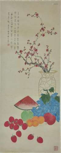 CHINESE PAINTING OF VARIOUS FRUITS /W PLUM BLOSSOM