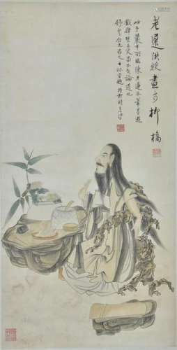 CHINESE INK & COLOR FIGURE PAINTING OF AN SCHOLAR