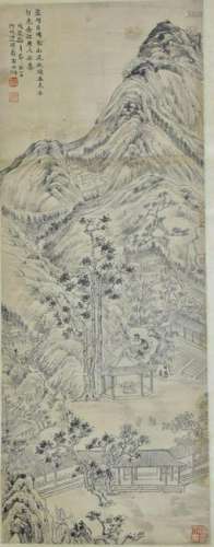 CHINESE PAINTING OF PALACE IN SPRING MOUNTAIN
