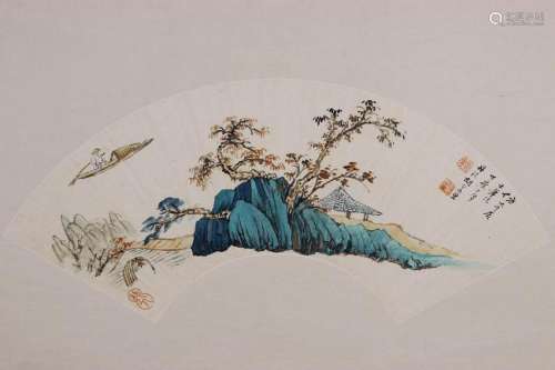 CHINESE FOLDING FAN PAINTING OF LANDSCAPE