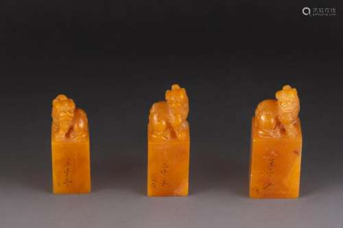 SET OF 3 TIANHUANG STONE CARVING SEALS