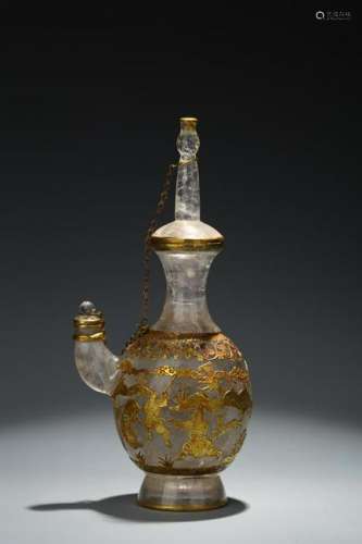 CRYSTAL EWER WITH GOLD FILLED HUNTING FIGURES