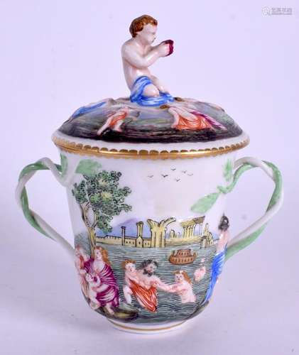 A 19TH CENTURY ITALIAN NAPLES PORCELAIN TWIN HANDLED