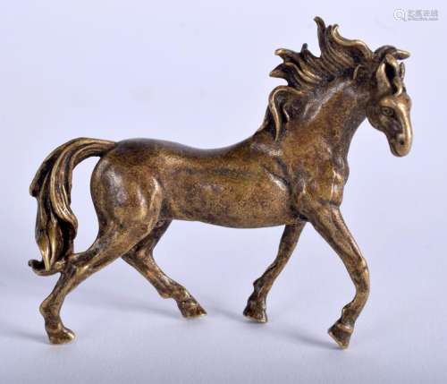 A CONTINENTAL BRONZE HORSE. 7 cm x 6 cm.
