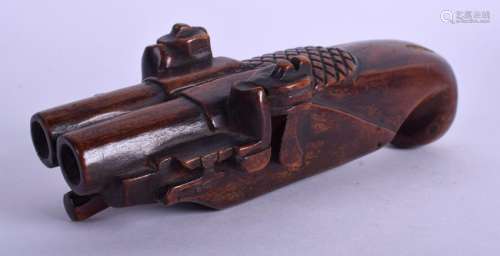 A VERY RARE 18TH/19TH CENTURY TREEN PISTOL SNUFF BOX of