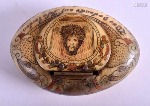 AN 18TH CENTURY ITALIAN CARVED HORN SNUFF BOX carved