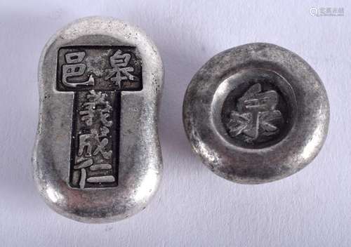 TWO CHINESE WHITE METAL INGOTS. 90.3 grams. (2)