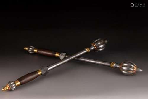 PAIR OF CHINESE METEORIC IRON MELON HAMMERS