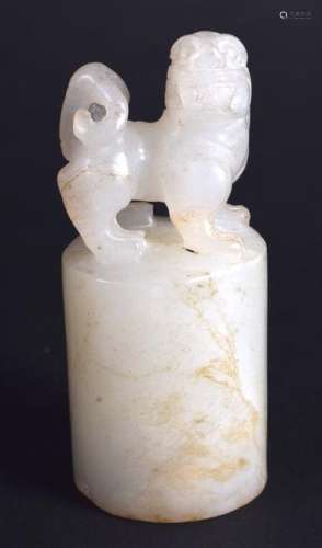 A 19TH CENTURY CHINESE CARVED WHITE JADE SEAL modelled