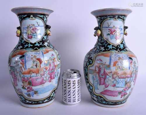 A LARGE PAIR OF 19TH CENTURY CANTON FAMILLE NOIRE VASES