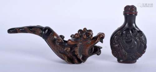 A CHINESE PIPE and a snuff bottle. (2)