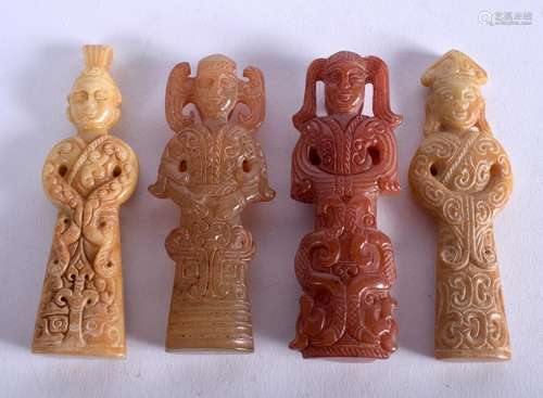 FOUR CHINESE HARDSTONE TOMB GUARDIANS. 7.75 cm high.