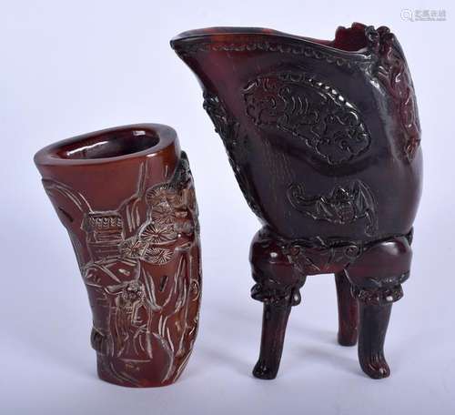 TWO CHINESE LIBATION CUPS. 14 cm & 10 cm high. (2)