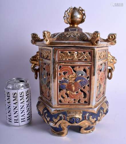 A LARGE JAPANESE TAISHO PERIOD SATSUMA TEMPLE CENSER