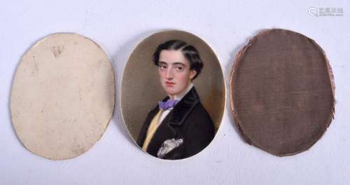 AN ANTIQUE PAINTED PORTRAIT MINIATURE. 4 cm x 6 cm.