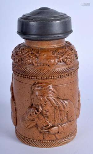 A 19TH CENNTURY SALT GLAZED STONEWARE SNUFF JAR AND