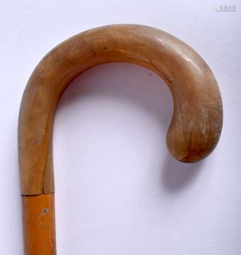A 19TH CENTURY HORN HANDLED WALKING CANE. 88 cm long.