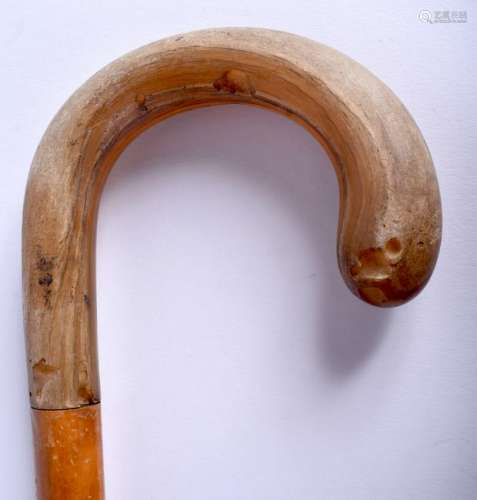 A 19TH CENTURY HORN HANDLED WALKING CANE. 88 cm long.