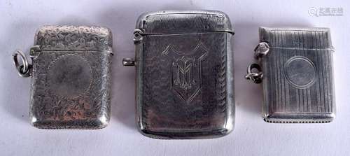 THREE ANTIQUE SILVER VESTA CASES. (3)