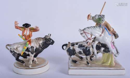 A CONTINENTAL PORCELAIN FIGURAL GROUP OF A BULL FIGHTER