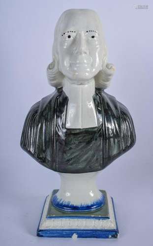 AN EARLY 19TH CENTURY PEARLWARE BUST OF JOHN WESLEY,