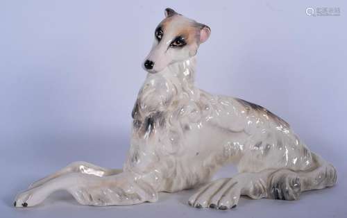 A WEDGWOOD FIGURE OF A BOIZOI DOG, modelled recumbant,