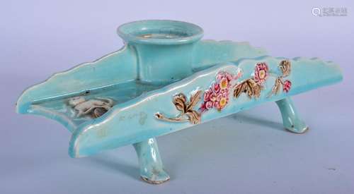 A 19TH CENTURY MAJOLICA POTTERY DESK STAND, decorated