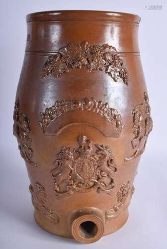 A VICTORIAN STONEWARE BARREL, decorated in relief with