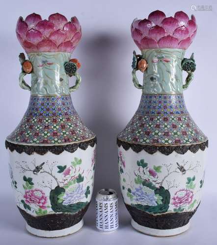 A RARE LARGE PAIR OF 19TH CENTURY CHINESE TWIN HANDLED