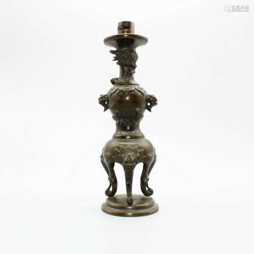 19th Japanese bronze dragon candle holder candelabrum