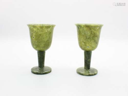 A pair of Chinese spinach jade cups