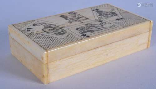 A CONTINENTAL EROTIC BONE CARD BOX with bone playing