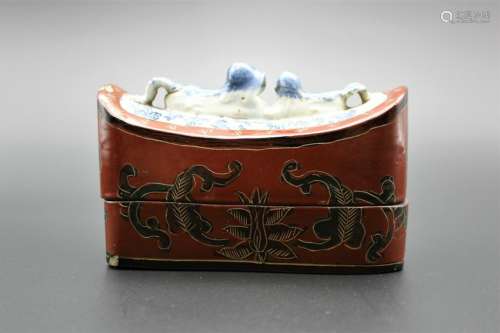 18th -19th Chinese wood box with porcelain top
