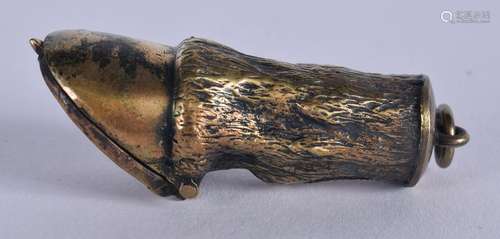 A BRASS HOOF VESTA CASE. 5.25 cm long.