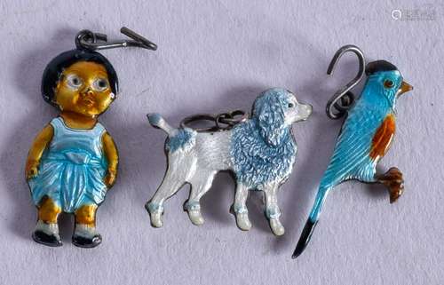 THREE SILVER AND ENAMEL PENDANTS. (3)