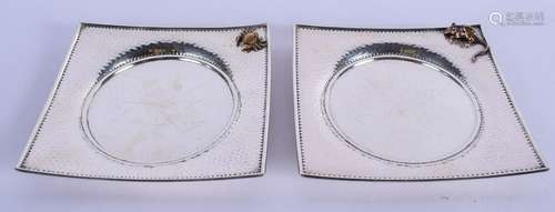 A RARE PAIR OF VINTAGE SILVER SQUARE FORM HAMMERED