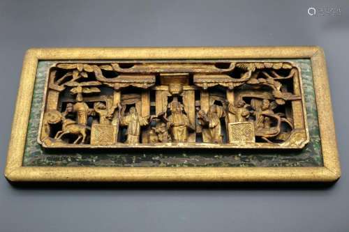 19thc Chinese wood carved with gold gilt panel