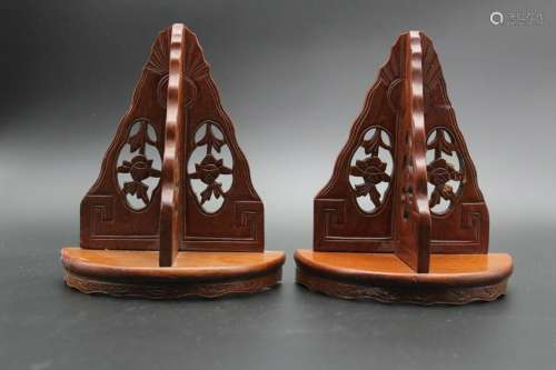 Two 20th c  Chinese rosewood small wall shelves