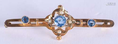 AN ART NOUVEAU 9CT GOLD GEM SET BROOCH. 2.3 grams. 5 cm