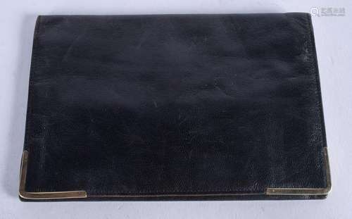 A VINTAGE 9CT GOLD ASPREYS BLACK LEATHER LADIES PURSE.