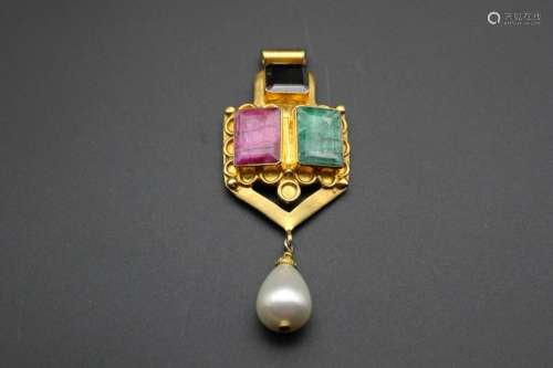 Gold plated pendant with real ruby , sapphire garnet