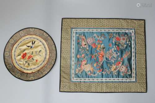 20th c two Chinese embroidery