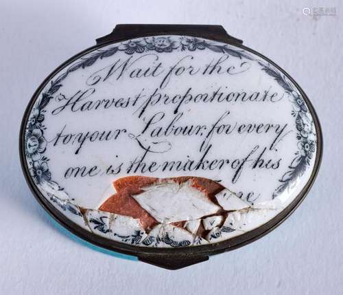 AN 18TH CENTURY STAFFORDSHIRE BILSTON ENAMEL PILL BOX.