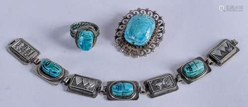 A VINTAGE EGYPTIAN REVIVAL SILVER FAIENCE TURQUOUSE