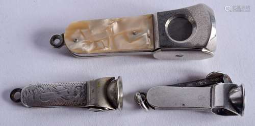 AN ANTIQUE ENGLISH SILVER CIGAR CUTTER together with