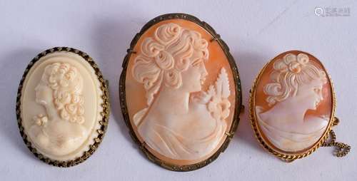 AN ANTIQUE 9CT GOLD CAMEO together with two other