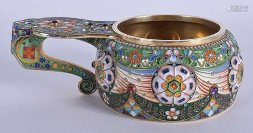 AN UNUSUAL CONTINENTAL SILVER AND ENAMEL KOVSCH. 17.2