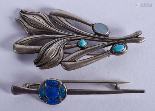 AN ART NOUVEAU SILVER AND ENAMEL BROOCH by Charles