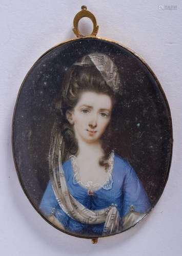 AN EARLY 19TH CENTURY PAINTED PORTRAIT MINAITURE. 4.5